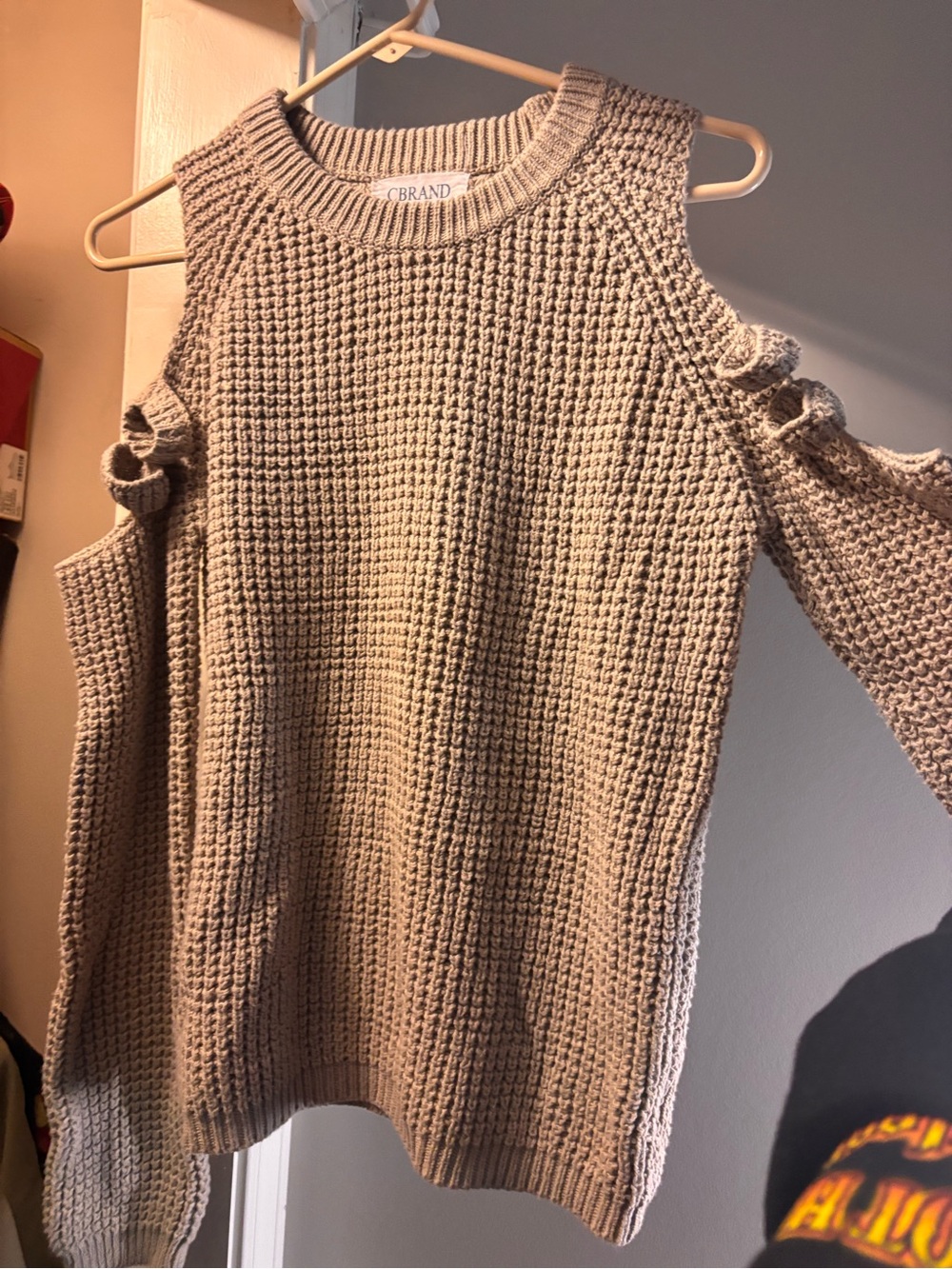 Cbrand cool Beige Cold-Shoulder Waffle Knit Sweater